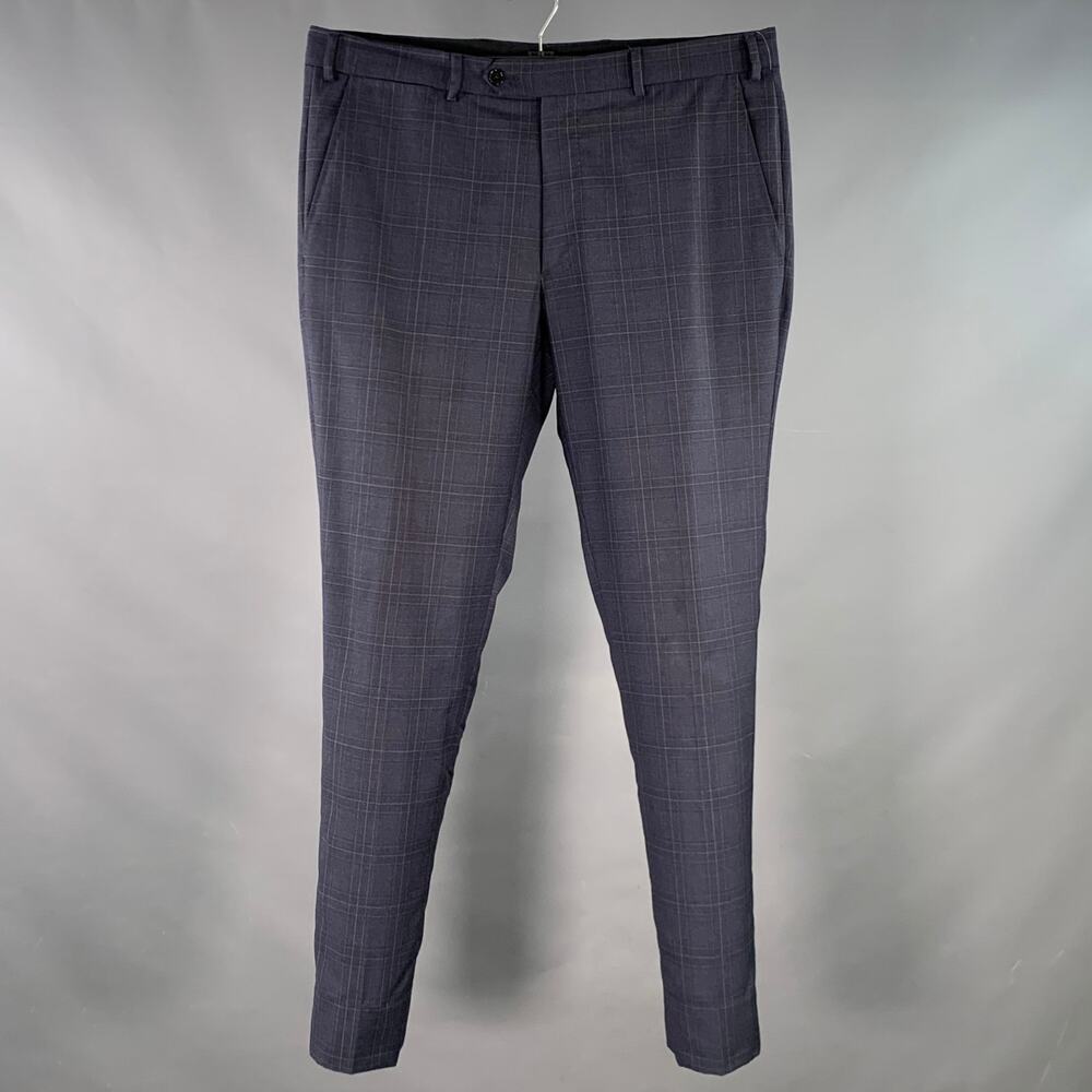 EMPORIO ARMANI Size 34 Navy Plaid Wool Slim Tapered Zip Fly Dress Pants